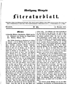 Literaturblatt (Morgenblatt für gebildete Stände) Samstag 14. November 1857