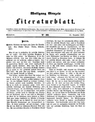 Literaturblatt (Morgenblatt für gebildete Stände) Samstag 12. Dezember 1857