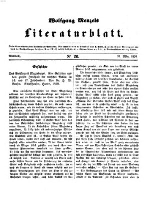 Literaturblatt (Morgenblatt für gebildete Stände) Mittwoch 31. März 1858