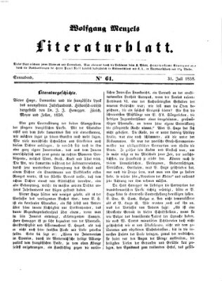 Literaturblatt (Morgenblatt für gebildete Stände) Samstag 31. Juli 1858
