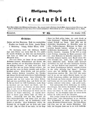 Literaturblatt (Morgenblatt für gebildete Stände) Samstag 15. Oktober 1859
