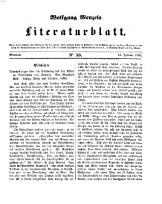 Literaturblatt (Morgenblatt für gebildete Stände) Mittwoch 15. Februar 1860