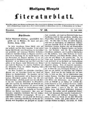 Literaturblatt (Morgenblatt für gebildete Stände) Samstag 21. Juli 1860