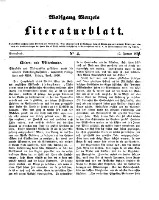 Literaturblatt (Morgenblatt für gebildete Stände) Samstag 12. Januar 1861