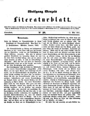 Literaturblatt (Morgenblatt für gebildete Stände) Samstag 11. Mai 1861