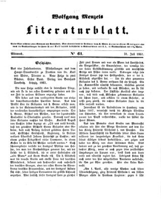 Literaturblatt (Morgenblatt für gebildete Stände) Mittwoch 31. Juli 1861