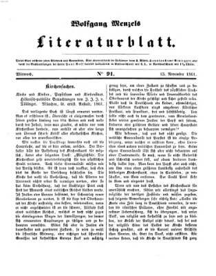 Literaturblatt (Morgenblatt für gebildete Stände) Mittwoch 13. November 1861