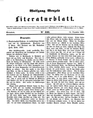 Literaturblatt (Morgenblatt für gebildete Stände) Samstag 14. Dezember 1861