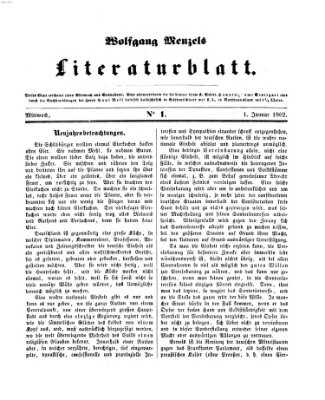 Literaturblatt (Morgenblatt für gebildete Stände) Mittwoch 1. Januar 1862