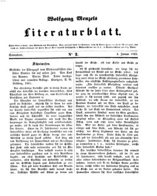 Literaturblatt (Morgenblatt für gebildete Stände) Samstag 4. Januar 1862