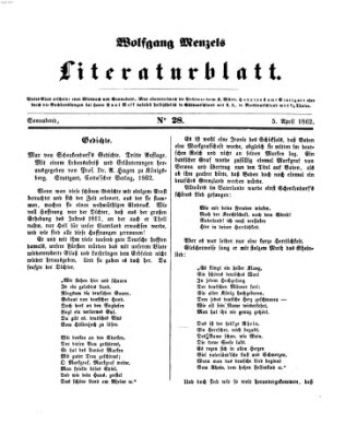 Literaturblatt (Morgenblatt für gebildete Stände) Samstag 5. April 1862
