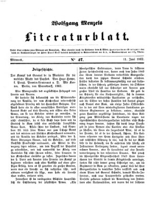 Literaturblatt (Morgenblatt für gebildete Stände) Mittwoch 11. Juni 1862