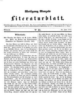 Literaturblatt (Morgenblatt für gebildete Stände) Mittwoch 25. Juni 1862