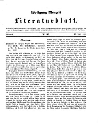 Literaturblatt (Morgenblatt für gebildete Stände) Mittwoch 23. Juli 1862