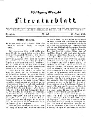 Literaturblatt (Morgenblatt für gebildete Stände) Samstag 25. Oktober 1862