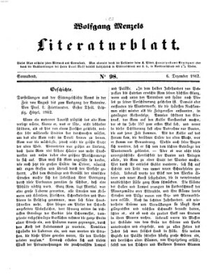 Literaturblatt (Morgenblatt für gebildete Stände) Samstag 6. Dezember 1862