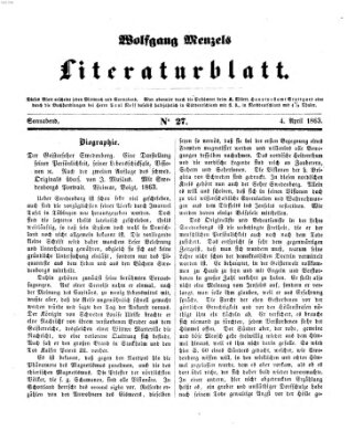 Literaturblatt (Morgenblatt für gebildete Stände) Samstag 4. April 1863