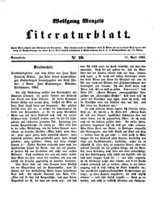 Literaturblatt (Morgenblatt für gebildete Stände) Samstag 11. April 1863