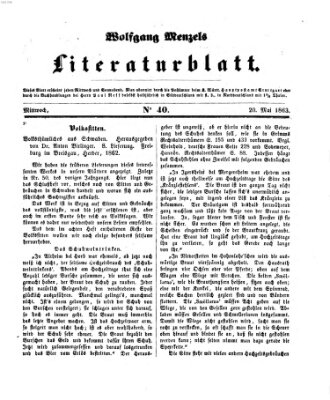 Literaturblatt (Morgenblatt für gebildete Stände) Mittwoch 20. Mai 1863