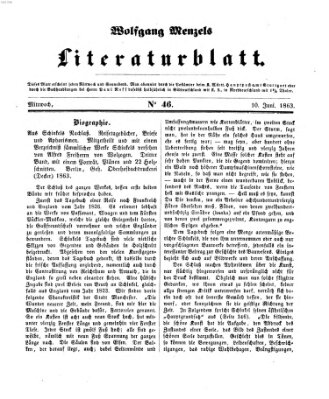 Literaturblatt (Morgenblatt für gebildete Stände) Mittwoch 10. Juni 1863