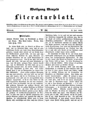 Literaturblatt (Morgenblatt für gebildete Stände) Mittwoch 8. Juli 1863