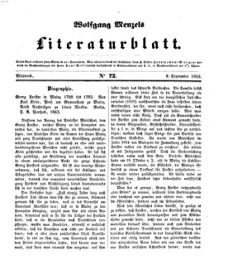 Literaturblatt (Morgenblatt für gebildete Stände) Mittwoch 9. September 1863
