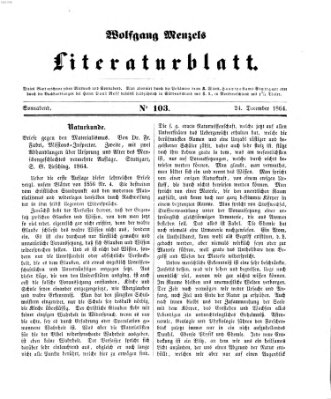 Literaturblatt (Morgenblatt für gebildete Stände) Samstag 24. Dezember 1864