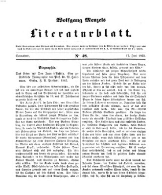 Literaturblatt (Morgenblatt für gebildete Stände) Samstag 17. Juni 1865