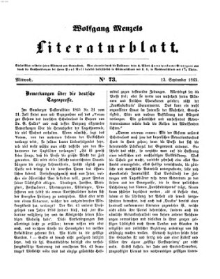 Literaturblatt (Morgenblatt für gebildete Stände) Mittwoch 13. September 1865