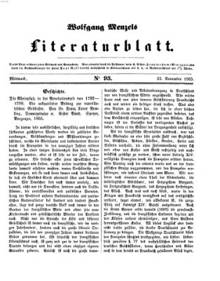 Literaturblatt (Morgenblatt für gebildete Stände) Mittwoch 22. November 1865