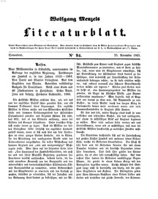 Literaturblatt (Morgenblatt für gebildete Stände) Samstag 25. November 1865