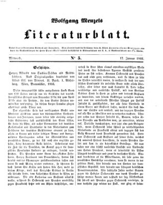 Literaturblatt (Morgenblatt für gebildete Stände) Mittwoch 17. Januar 1866