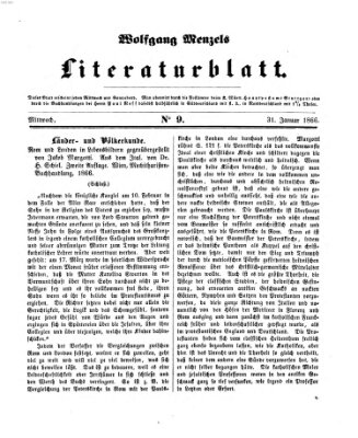 Literaturblatt (Morgenblatt für gebildete Stände) Mittwoch 31. Januar 1866