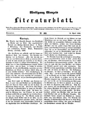 Literaturblatt (Morgenblatt für gebildete Stände) Samstag 14. April 1866