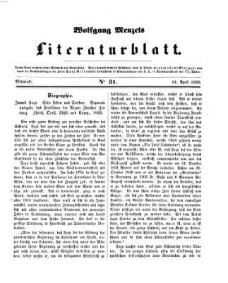 Literaturblatt (Morgenblatt für gebildete Stände) Mittwoch 18. April 1866