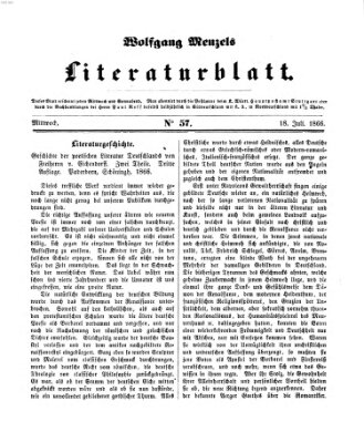 Literaturblatt (Morgenblatt für gebildete Stände) Mittwoch 18. Juli 1866