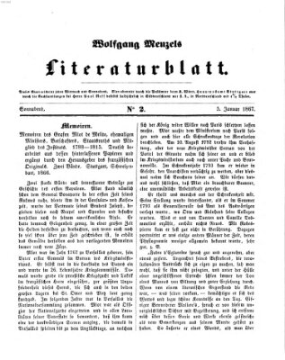 Literaturblatt (Morgenblatt für gebildete Stände) Samstag 5. Januar 1867