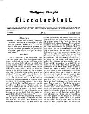 Literaturblatt (Morgenblatt für gebildete Stände) Mittwoch 9. Januar 1867