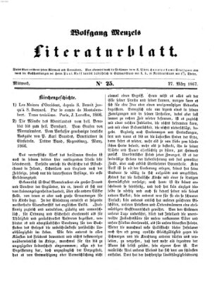 Literaturblatt (Morgenblatt für gebildete Stände) Mittwoch 27. März 1867