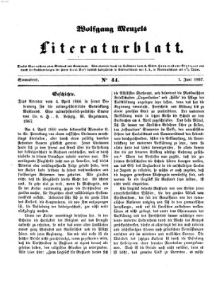 Literaturblatt (Morgenblatt für gebildete Stände) Samstag 1. Juni 1867