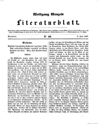 Literaturblatt (Morgenblatt für gebildete Stände) Samstag 8. Juni 1867