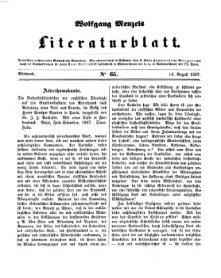 Literaturblatt (Morgenblatt für gebildete Stände) Mittwoch 14. August 1867