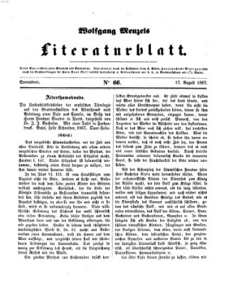 Literaturblatt (Morgenblatt für gebildete Stände) Samstag 17. August 1867