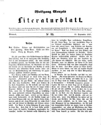 Literaturblatt (Morgenblatt für gebildete Stände) Mittwoch 18. September 1867