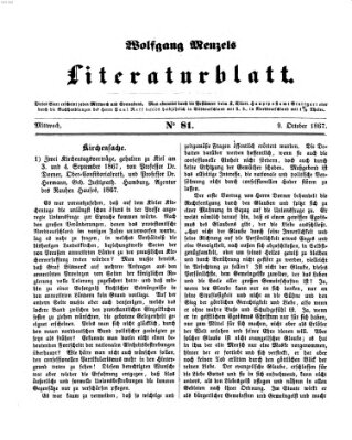 Literaturblatt (Morgenblatt für gebildete Stände) Mittwoch 9. Oktober 1867