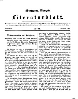 Literaturblatt (Morgenblatt für gebildete Stände) Samstag 7. Dezember 1867