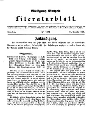 Literaturblatt (Morgenblatt für gebildete Stände) Samstag 21. Dezember 1867