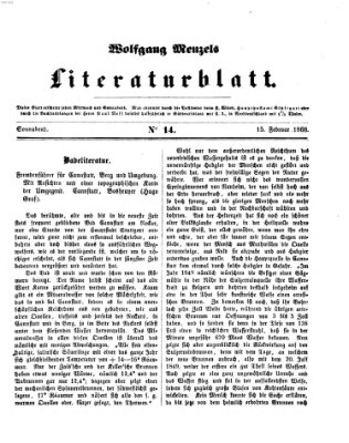 Literaturblatt (Morgenblatt für gebildete Stände) Samstag 15. Februar 1868