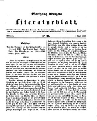 Literaturblatt (Morgenblatt für gebildete Stände) Mittwoch 1. April 1868