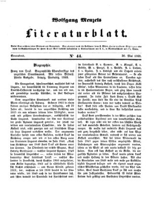 Literaturblatt (Morgenblatt für gebildete Stände) Samstag 30. Mai 1868